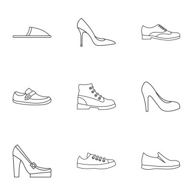 Ayakkabı Icons set, anahat stili