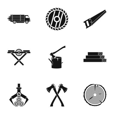 Testere ormanda Icons set, basit tarzı