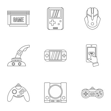 Oyun konsolu Icons set, anahat stili