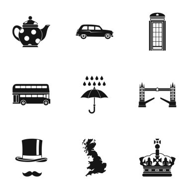 İngiltere Icons set, basit tarzı turizm