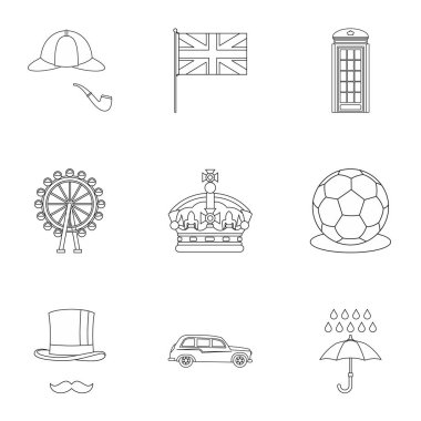 İngiltere Icons set, anahat stili turizm
