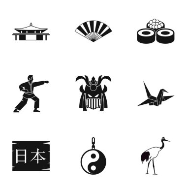 Japonya Icons set, basit tarzı tatil