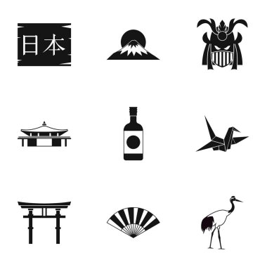 Japonya Icons set, basit tarzı konumlar
