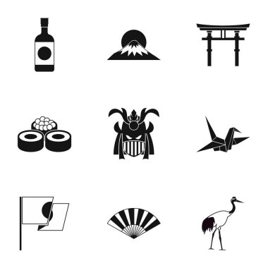 Japonya Icons set, basit tarzı turizm