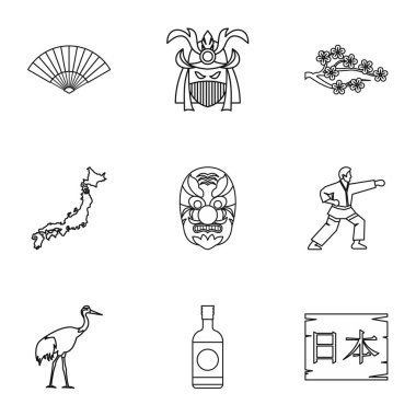 Japonya Icons set, anahat tarzı tatil