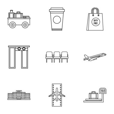 Havaalanı Icons set, anahat stili kontrol