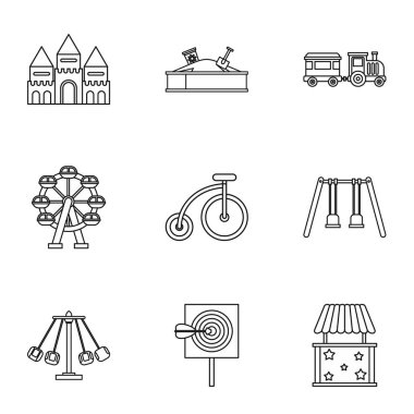 Çocuklar rides Icons set, anahat stili
