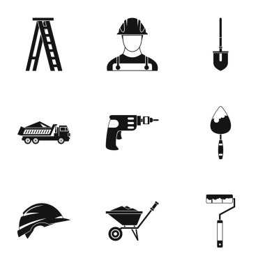 İnşaat Icons set, basit tarzı