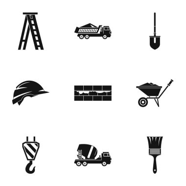 İnşaat araçları Icons set, basit tarzı