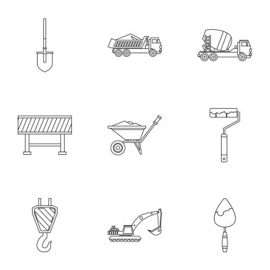 Onarım Araçları Icons set, anahat stili