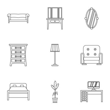 Ev ortamı Icons set, anahat stili