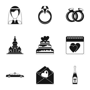 Düğün Icons set, basit tarzı