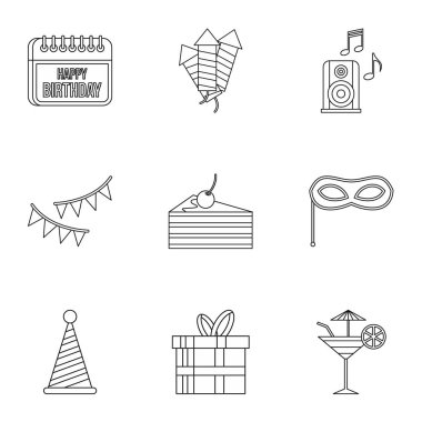 Doğum günü Icons set, anahat stili