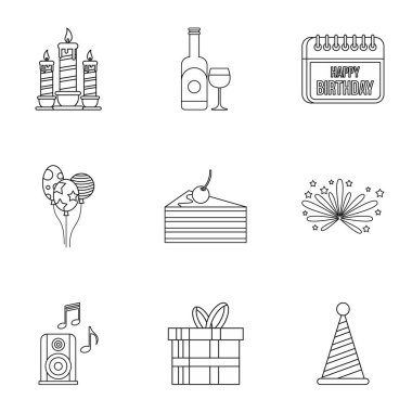 Doğum günü partisi Icons set, anahat stili