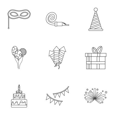 Tatil doğum günü Icons set, anahat stili