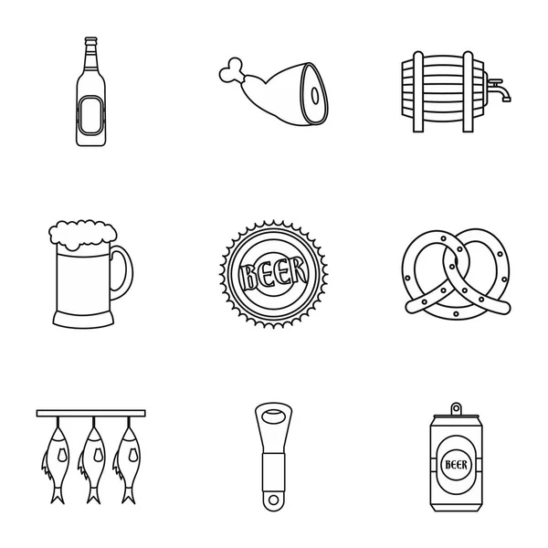 Ensemble d'icônes de bière, style contour — Image vectorielle