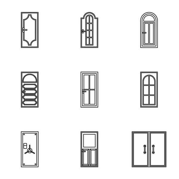 Набор значков дверей, стиль контура — стоковый вектор