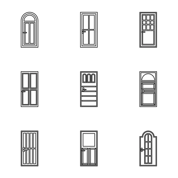 Tipos de puertas conjunto de iconos, estilo de contorno — Vector de stock