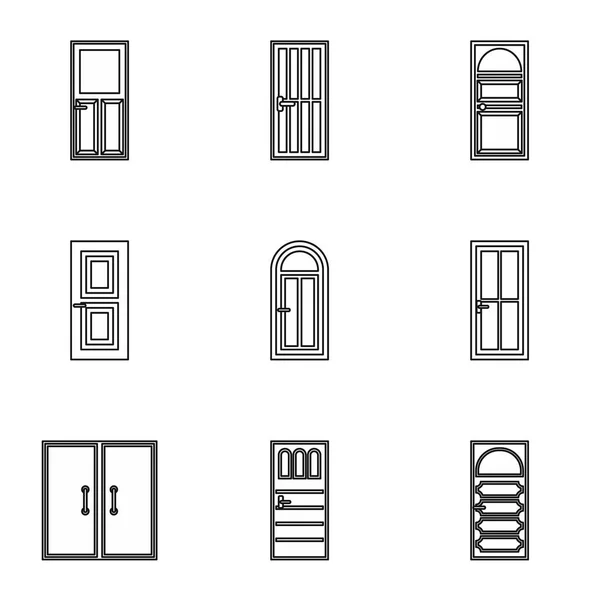 Набір піктограм міжкімнатних дверей, стиль контуру — стоковий вектор
