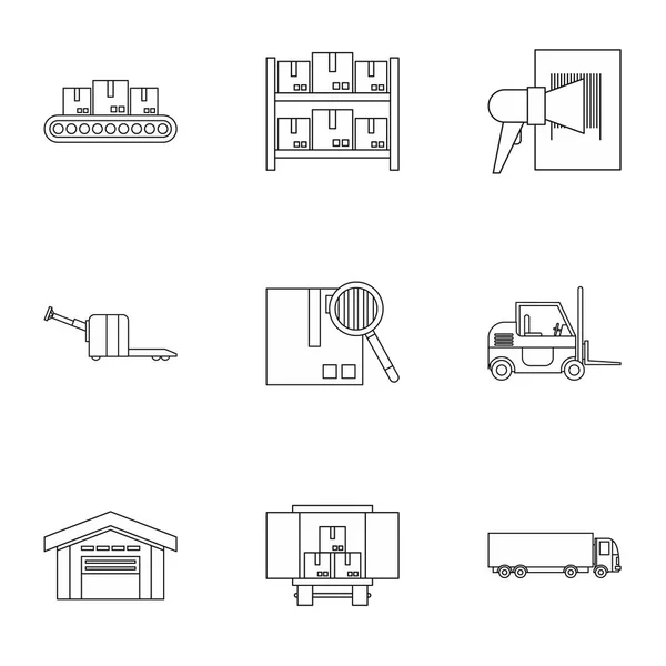 Conjunto de ícones do armazém, estilo esboço — Vetor de Stock