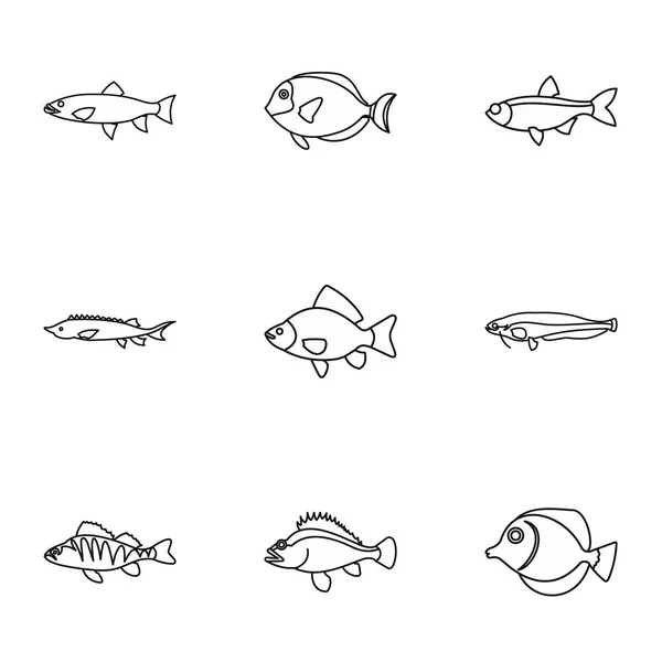 River fish icons set, stile contorno — Vettoriale Stock