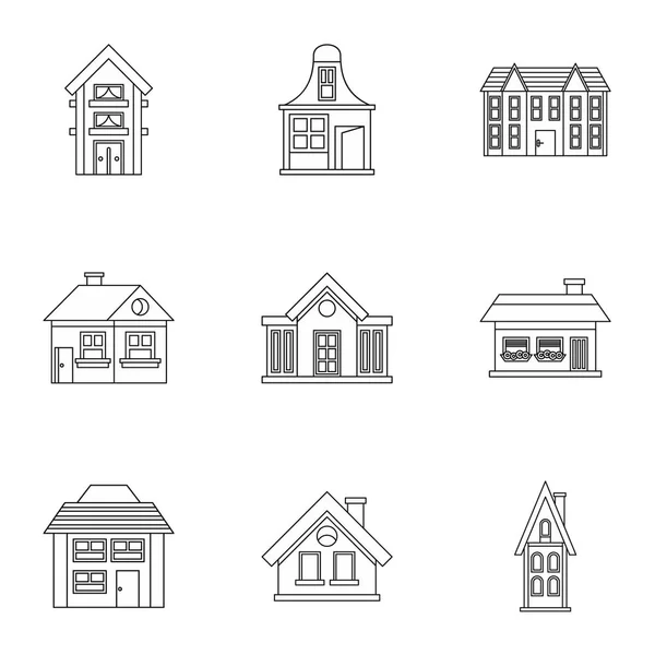 Dům ikony set, styl osnovy — Stockový vektor