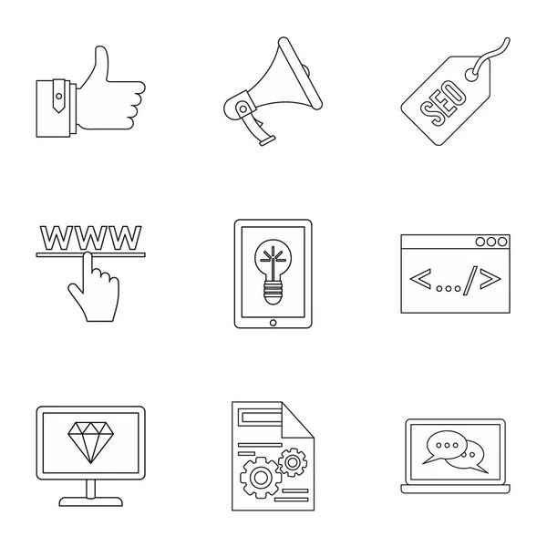Conjunto de iconos de promoción SEO, estilo de esquema — Archivo Imágenes Vectoriales