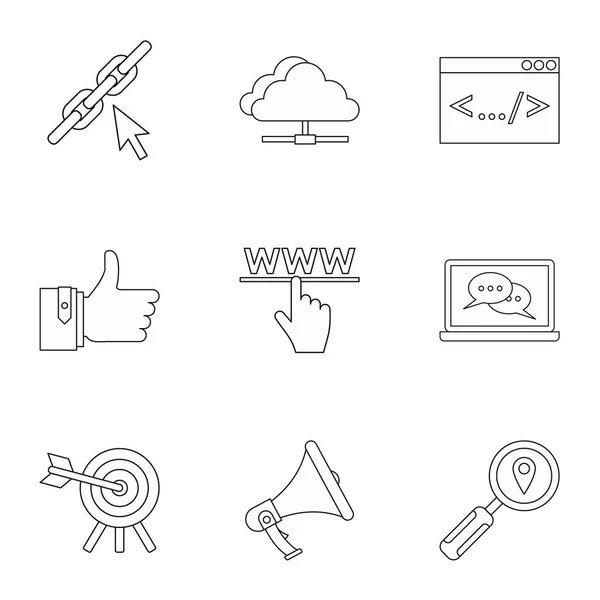 Conjunto de iconos de optimización SEO, estilo de esquema — Archivo Imágenes Vectoriales