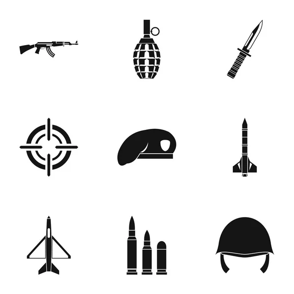 Vojenské zbraně ikony nastavit, jednoduchý styl — Stockový vektor