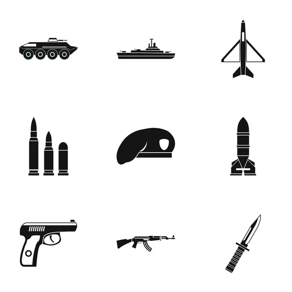 Set di icone di guerra, stile semplice — Vettoriale Stock