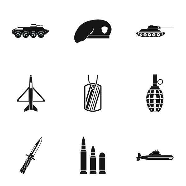 Equipo para el conjunto de iconos de guerra, estilo simple — Vector de stock