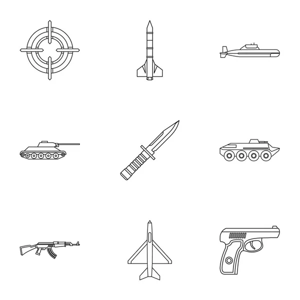 Набір іконок військової зброї, контурний стиль — стоковий вектор