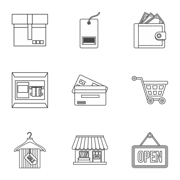 Online-Shopping-Symbole setzen, Stil umreißen — Stockvektor