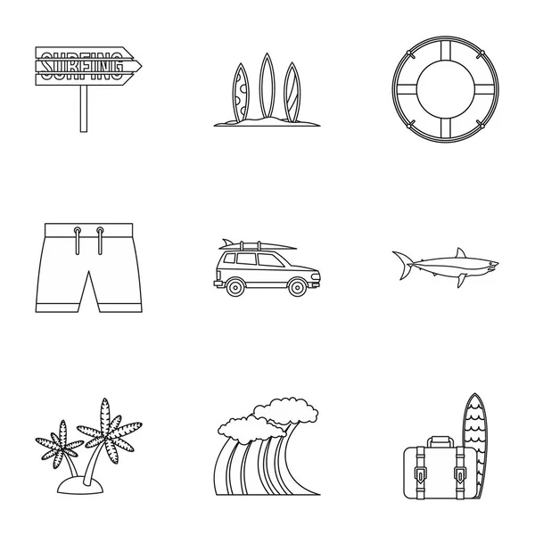 Conjunto de iconos de club de surf, estilo de esquema — Vector de stock