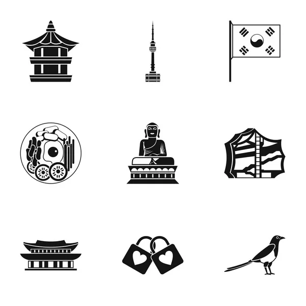 Conjunto de iconos de Turismo en Corea del Sur, estilo simple — Vector de stock