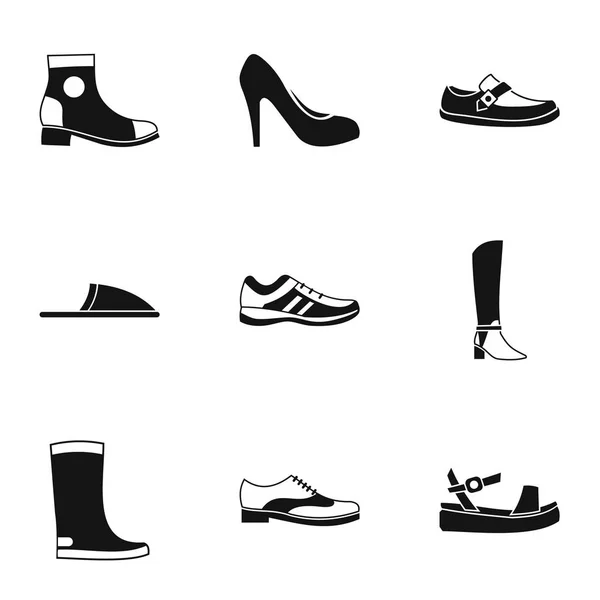 Types de chaussures icônes ensemble, style simple — Image vectorielle