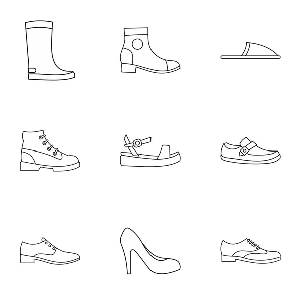 Soort schoenen iconen set, Kaderstijl — Stockvector