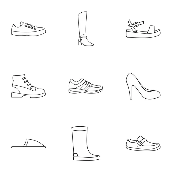 Ensemble d'icônes de chaussure, style contour — Image vectorielle