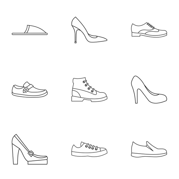 Ensemble d'icônes de chaussures, style contour — Image vectorielle