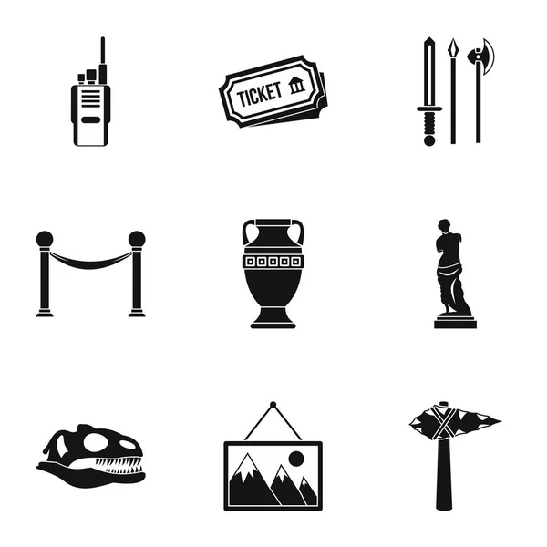 Museum iconen set, eenvoudige stijl — Stockvector