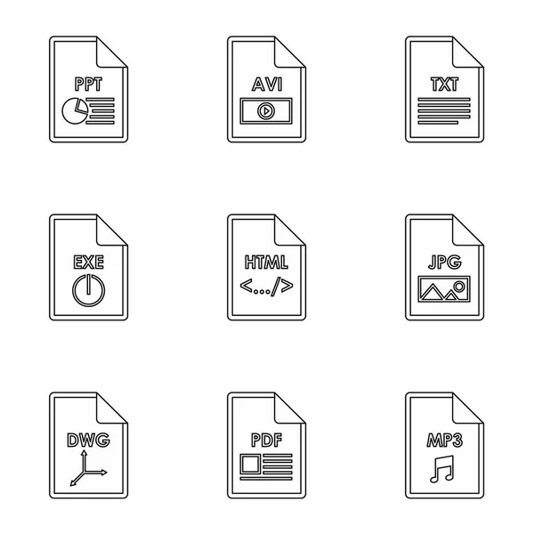 Files icons set, outline style — Stock Vector