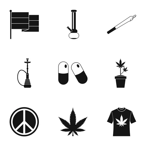 Marihuana-Symbole gesetzt, einfacher Stil — Stockvektor