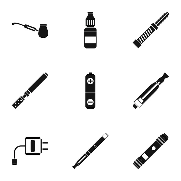 Elektronische Zigarettensymbole gesetzt, einfacher Stil — Stockvektor