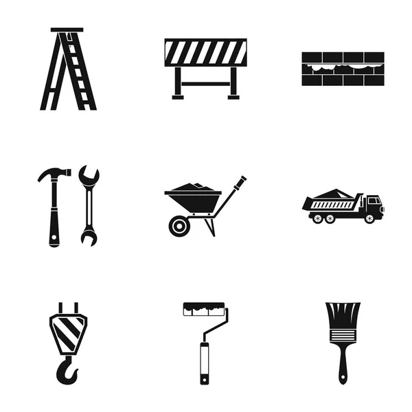 Stavební nástroje ikony set, jednoduchý styl — Stockový vektor
