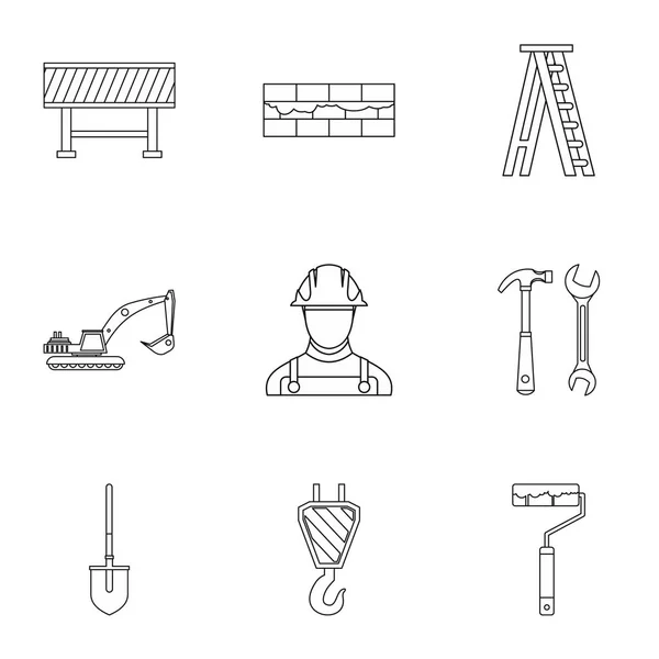 Набор значков строительных инструментов, стиль контура — стоковый вектор