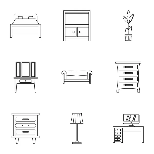 Ikonen für Wohnmöbel setzen, Stil umreißen — Stockvektor
