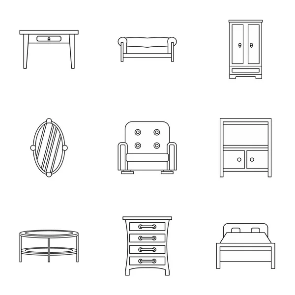 Tipo de conjunto de ícones de móveis, estilo esboço — Vetor de Stock