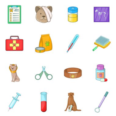 Hayvan hastalıklarıyla ilgili klinik Icons set, karikatür tarzı