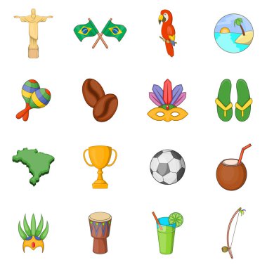 Brezilya seyahat Icons set, karikatür tarzı