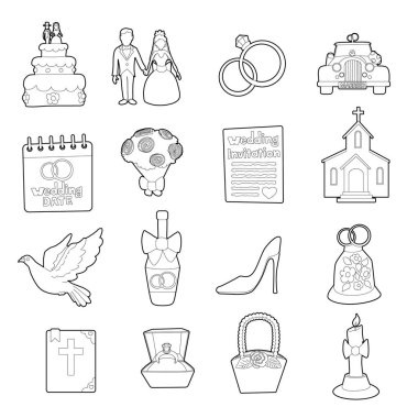 Düğün simgeler kümesi, ouline çizgi film tarzı